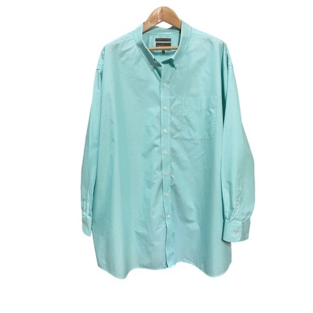 Oak Hill Men 4XL Aqua White Stripe Button Down Shirt Wrinkle Free Cool Dry *Read